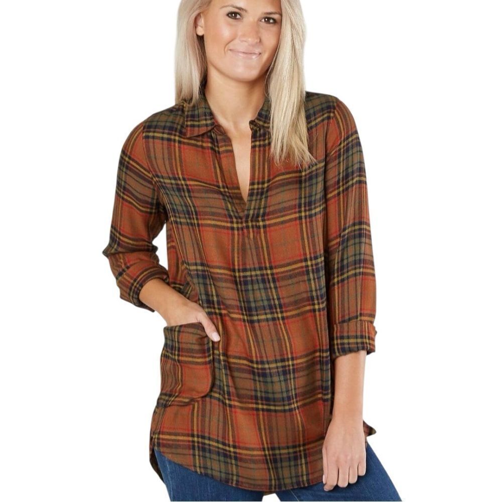 BKE NWT Boyfriend Plaid Tunic w pockets in Rust size XL